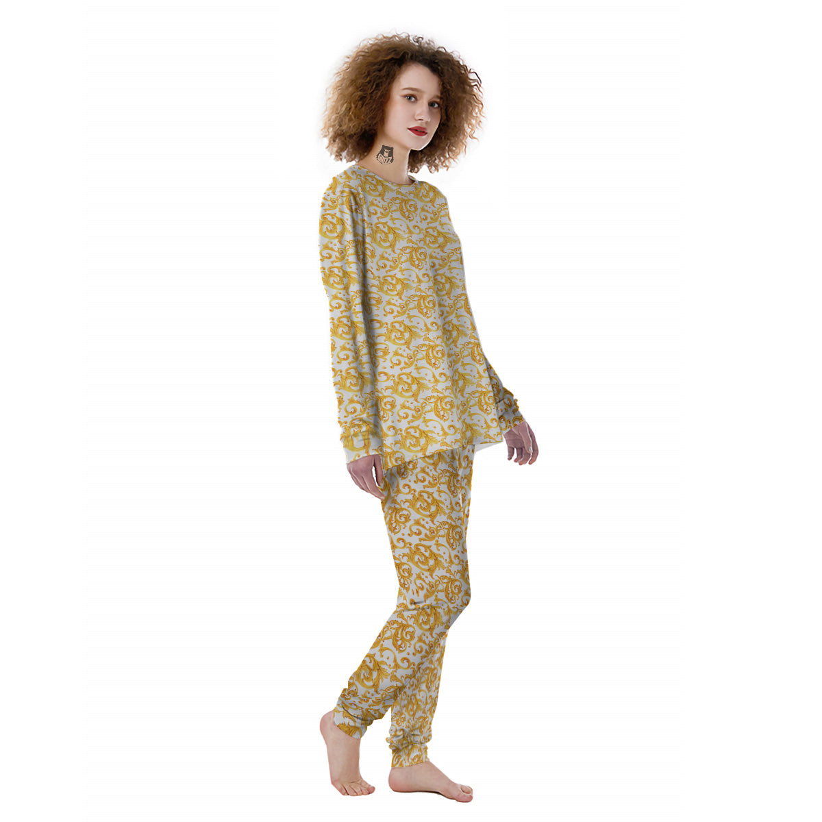 Watercolor Golden Baroque Print Pattern Women's Pajamas-grizzshop