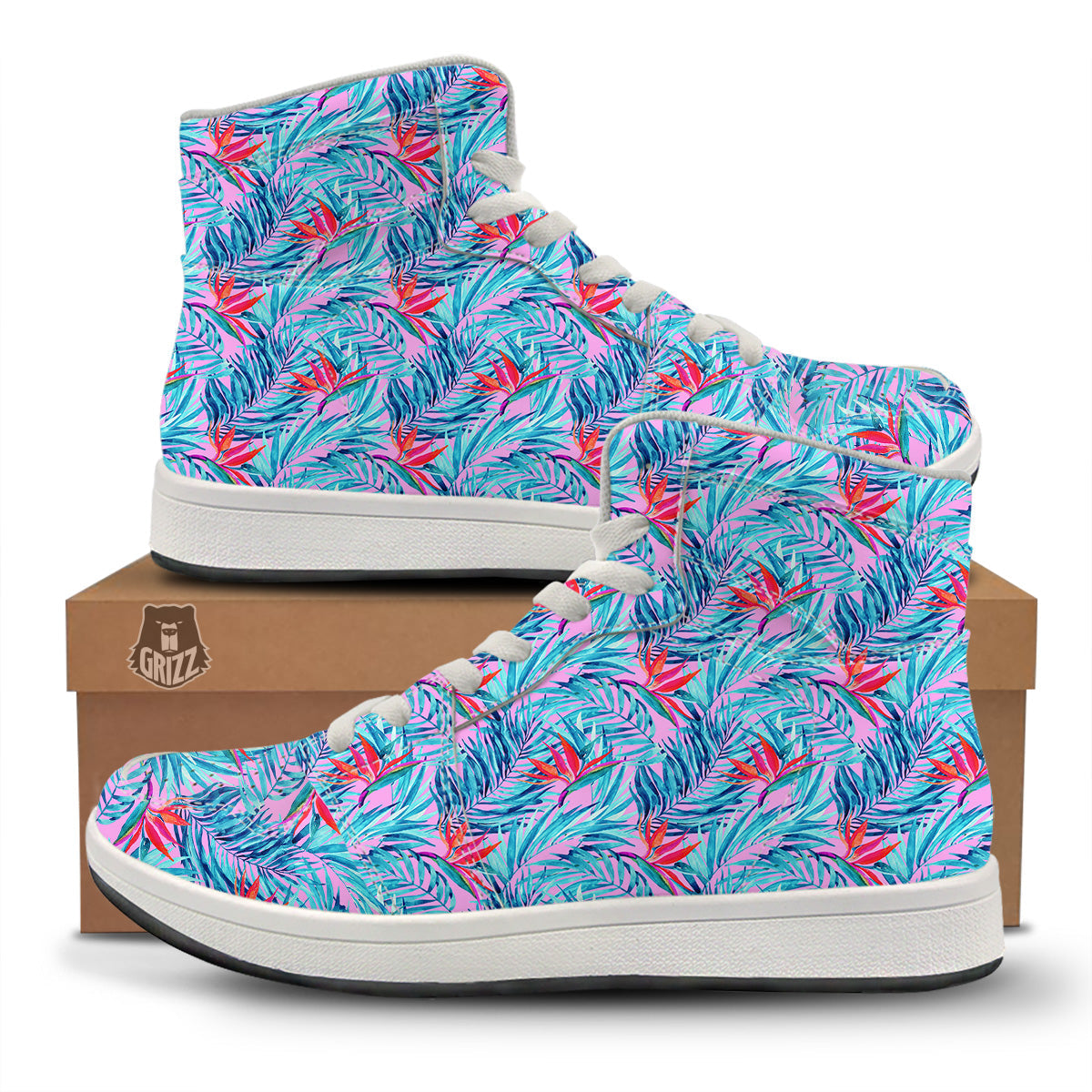 Watercolor Hawaiian Pink And Blue Print High Top Sneakers-grizzshop