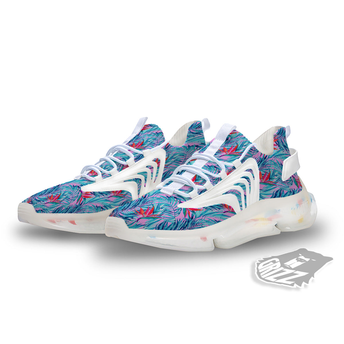 Watercolor Hawaiian Pink And Blue Print White Gym Shoes-grizzshop