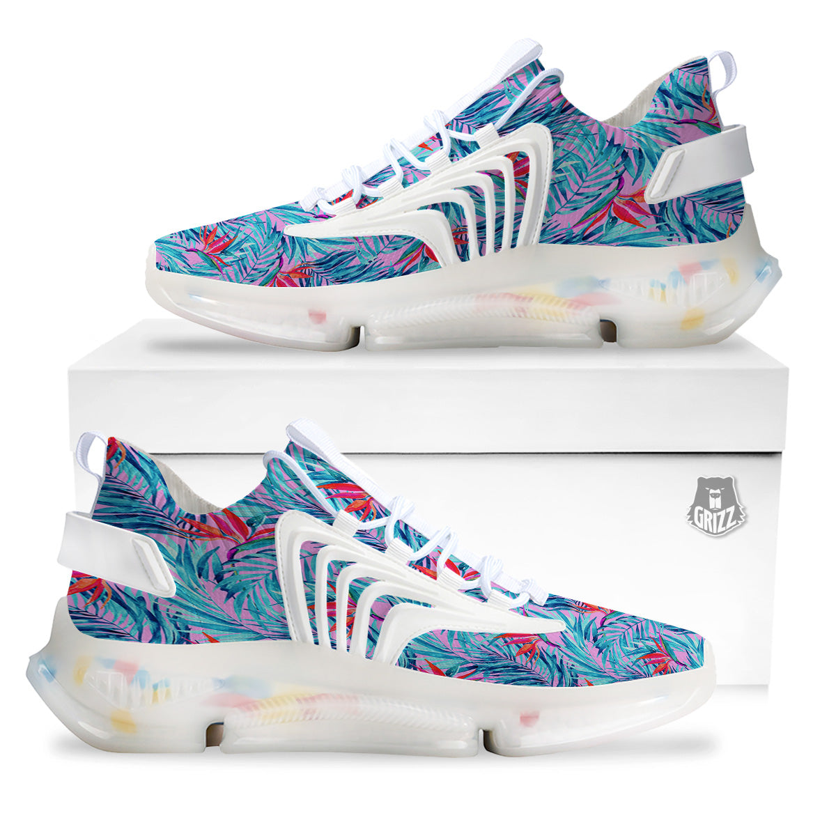 Watercolor Hawaiian Pink And Blue Print White Gym Shoes-grizzshop