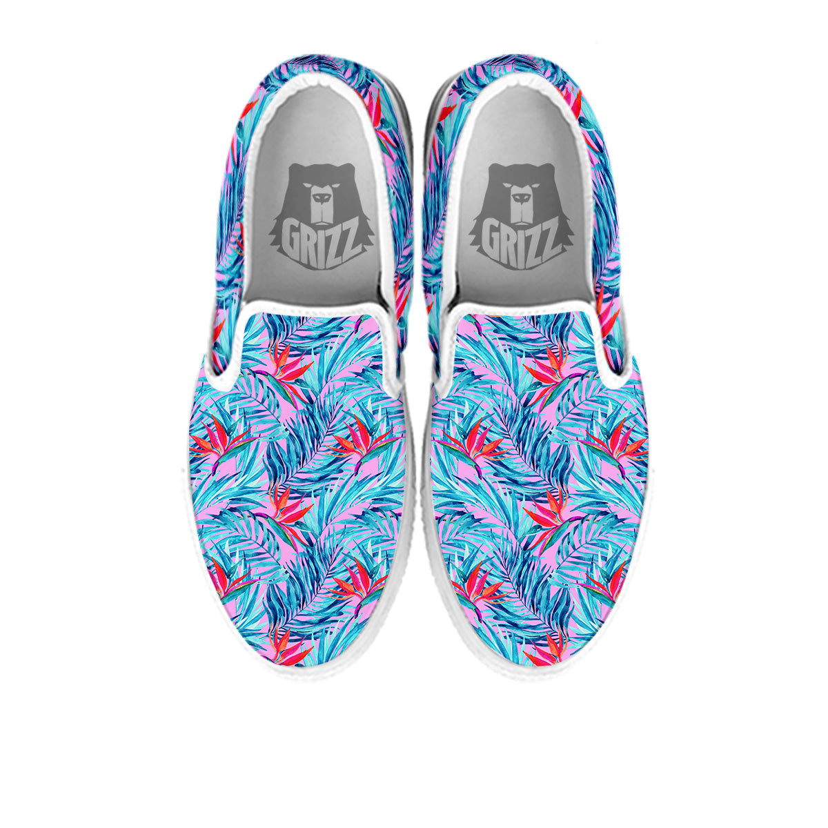 Watercolor Hawaiian Pink And Blue Print White Slip On Shoes-grizzshop