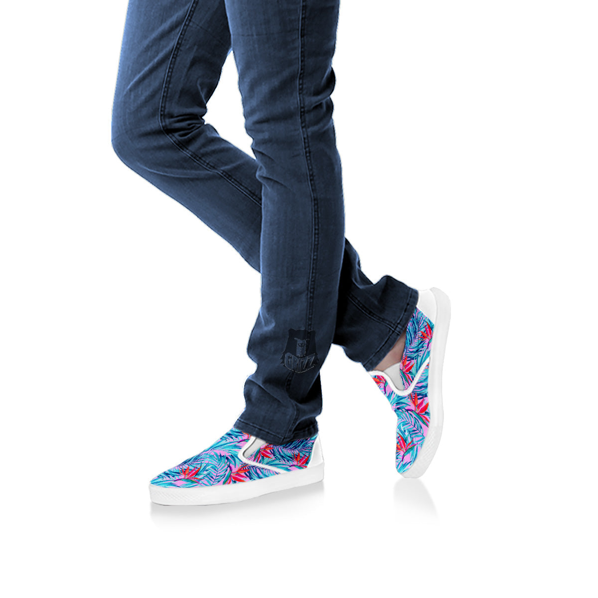 Watercolor Hawaiian Pink And Blue Print White Slip On Shoes-grizzshop