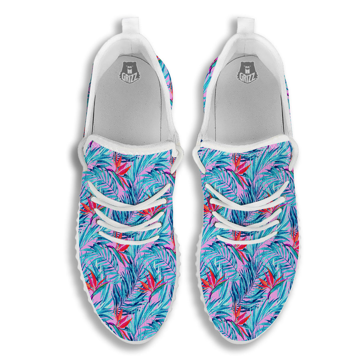 Watercolor Hawaiian Pink And Blue Print White Walking Shoes-grizzshop