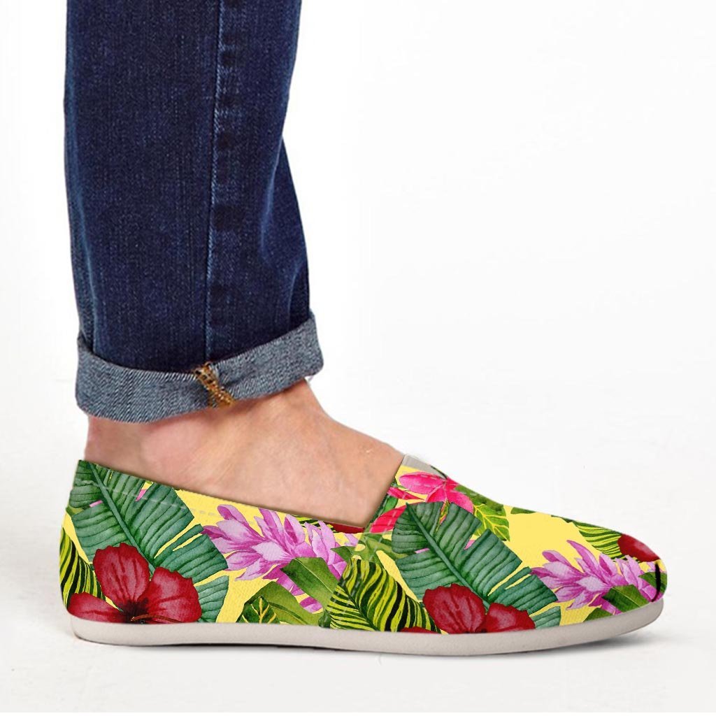 Watercolor Hibiscus Floral Hawaiian Print Canvas Shoes-grizzshop