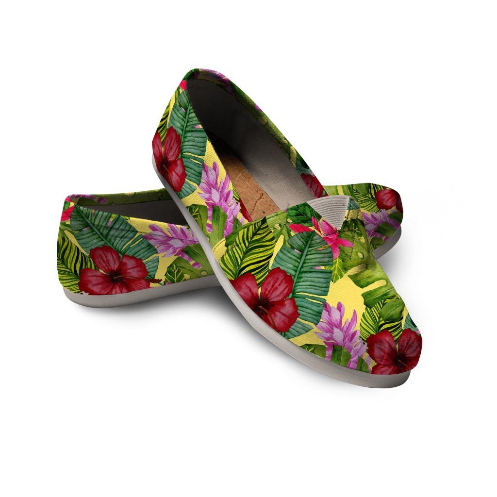 Watercolor Hibiscus Floral Hawaiian Print Canvas Shoes-grizzshop