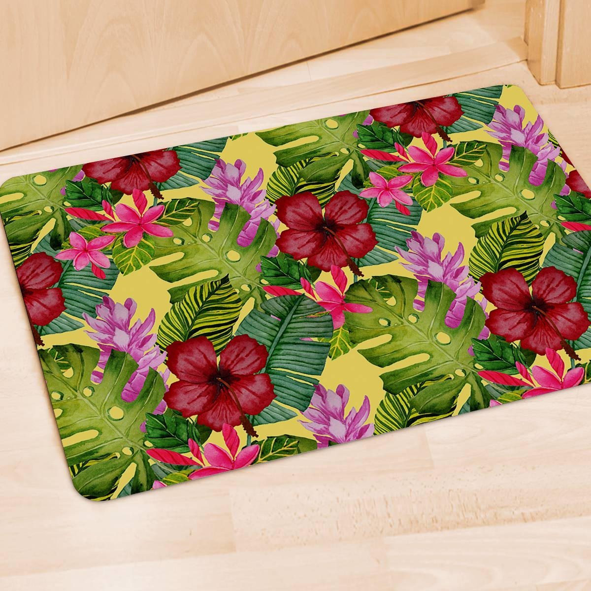 Watercolor Hibiscus Floral Hawaiian Print Door Mat-grizzshop