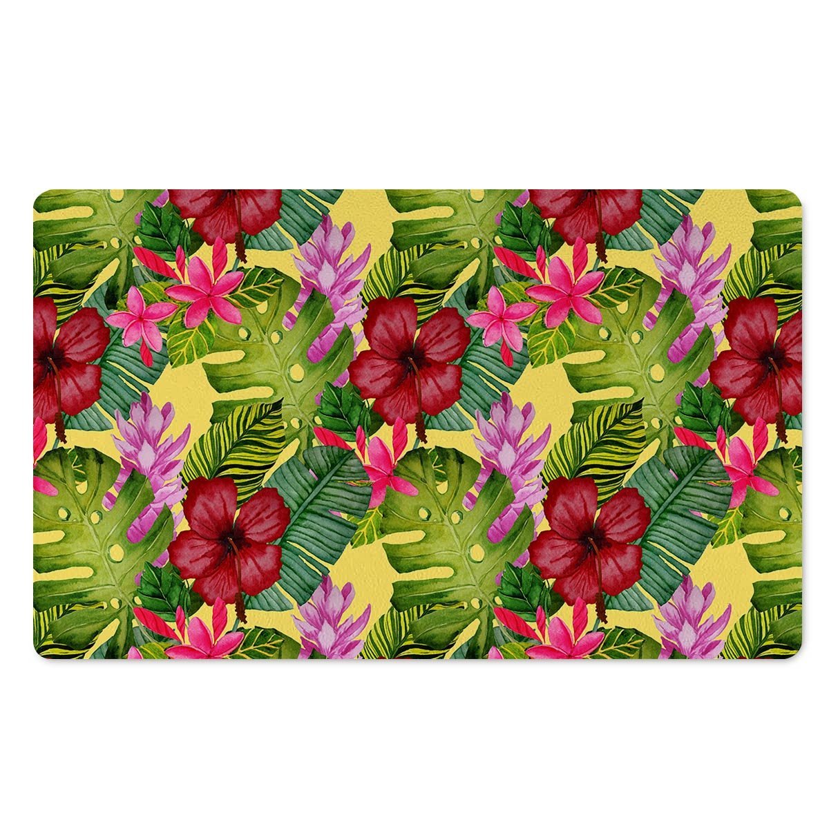 Watercolor Hibiscus Floral Hawaiian Print Door Mat-grizzshop