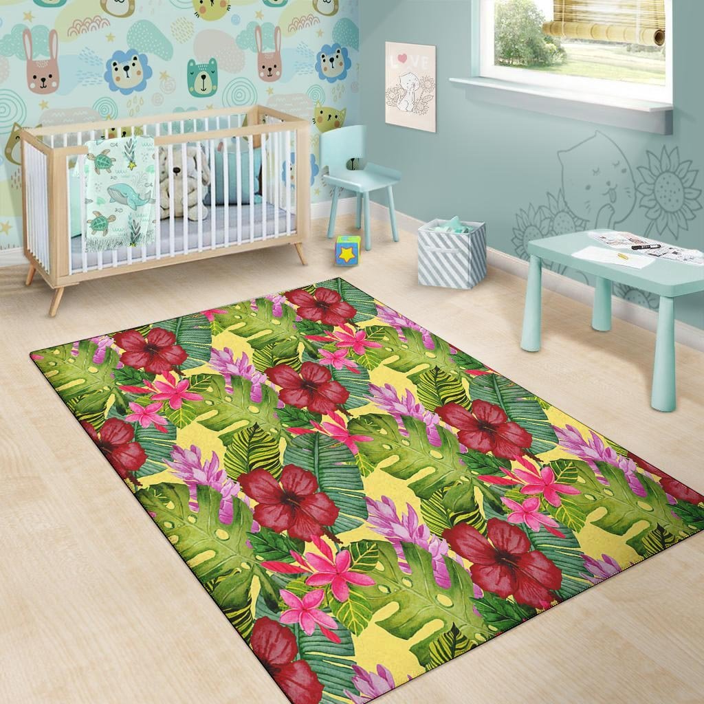 Watercolor Hibiscus Floral Hawaiian Print Floor Mat-grizzshop