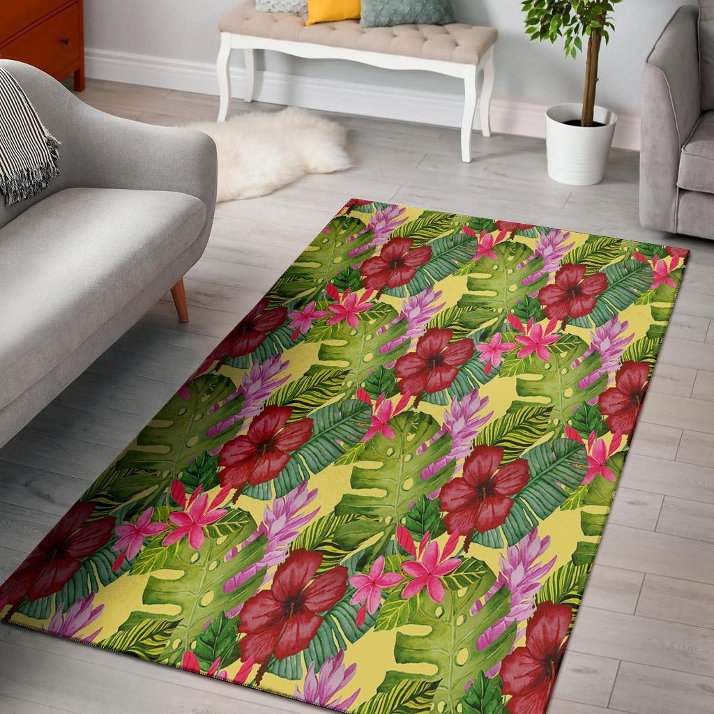 Watercolor Hibiscus Floral Hawaiian Print Floor Mat-grizzshop