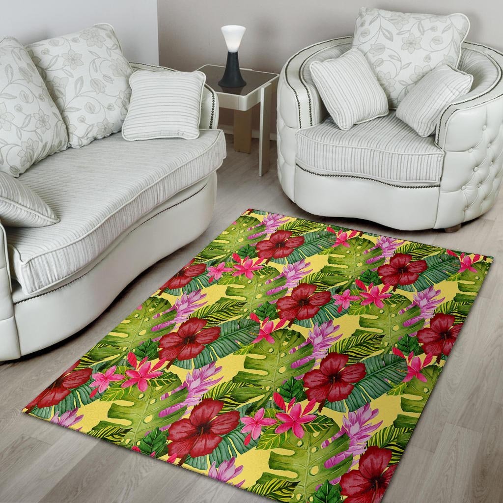 Watercolor Hibiscus Floral Hawaiian Print Floor Mat-grizzshop