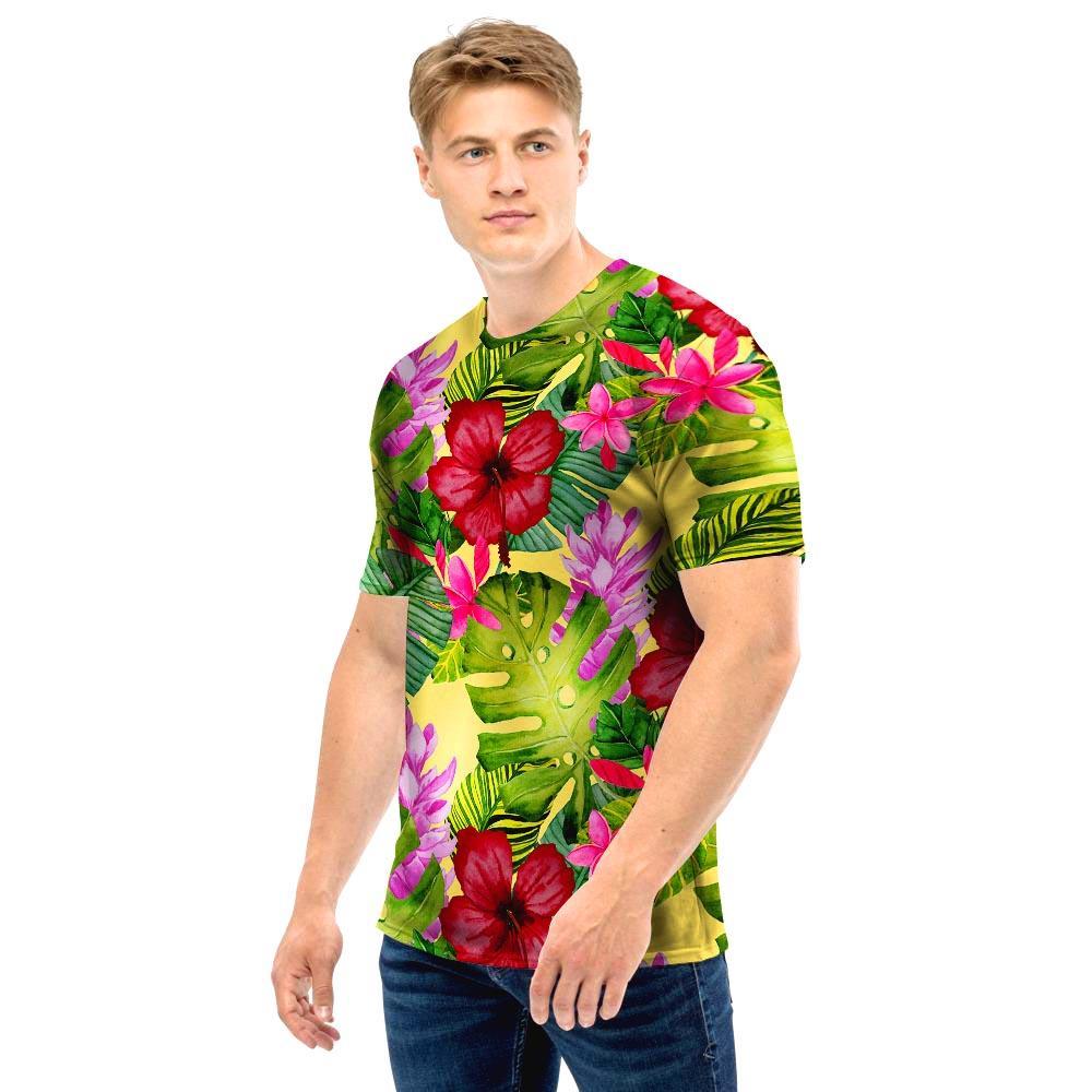 Watercolor Hibiscus Floral Hawaiian Print Men T Shirt-grizzshop