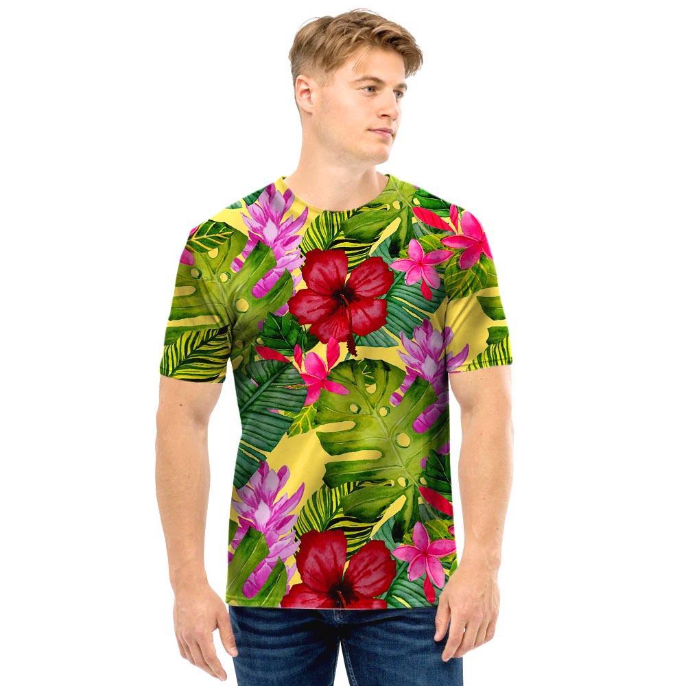 Watercolor Hibiscus Floral Hawaiian Print Men T Shirt-grizzshop