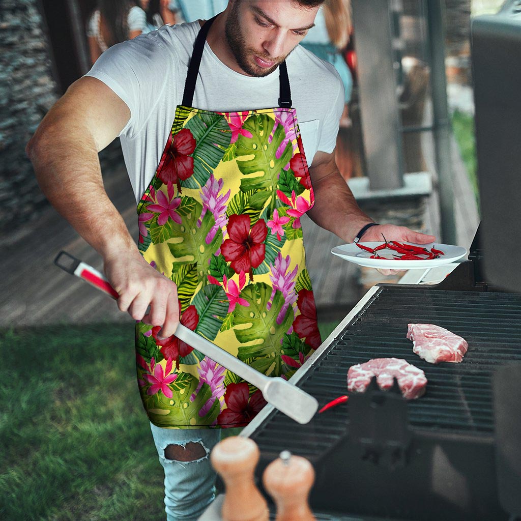 Watercolor Hibiscus Floral Hawaiian Print Men's Apron-grizzshop