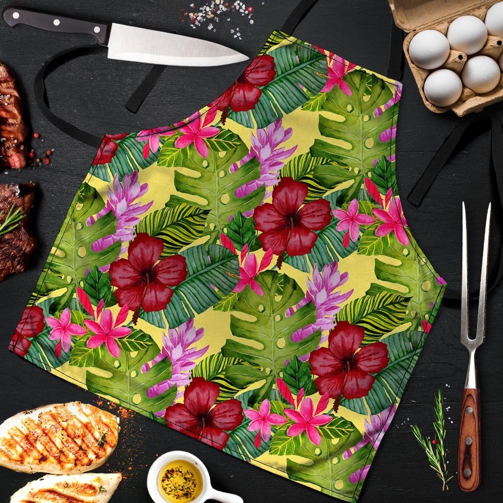 Watercolor Hibiscus Floral Hawaiian Print Men's Apron-grizzshop