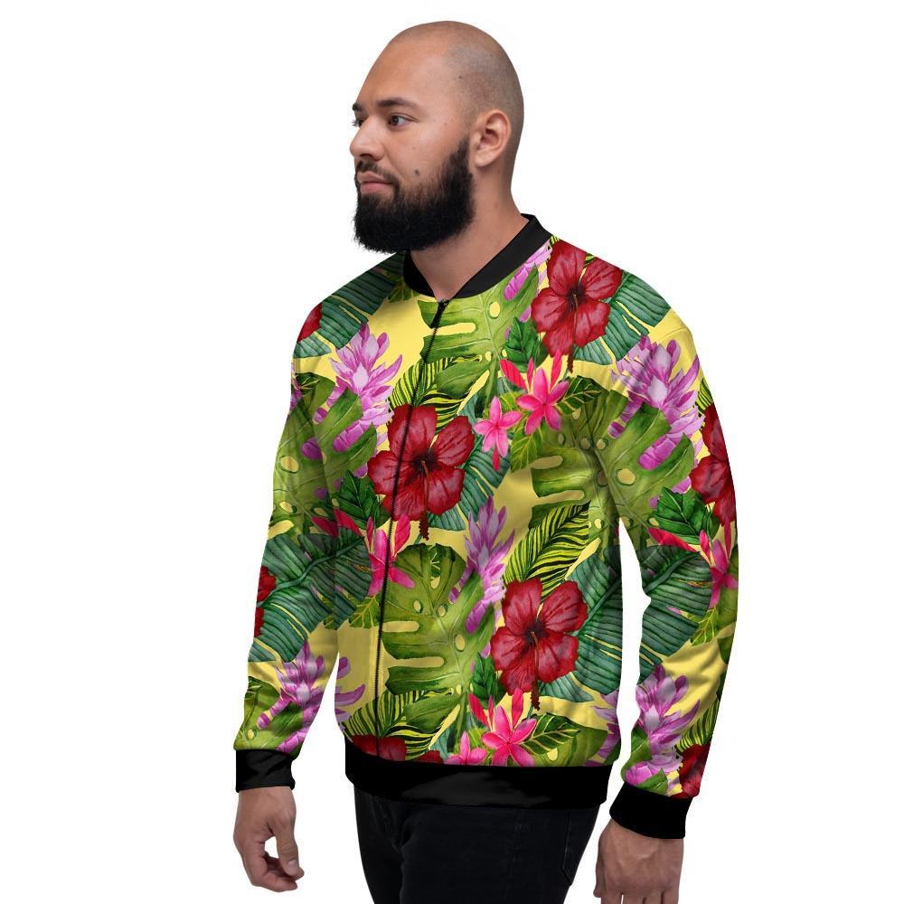 Watercolor Hibiscus Floral Hawaiian Print Men's Bomber Jacket-grizzshop