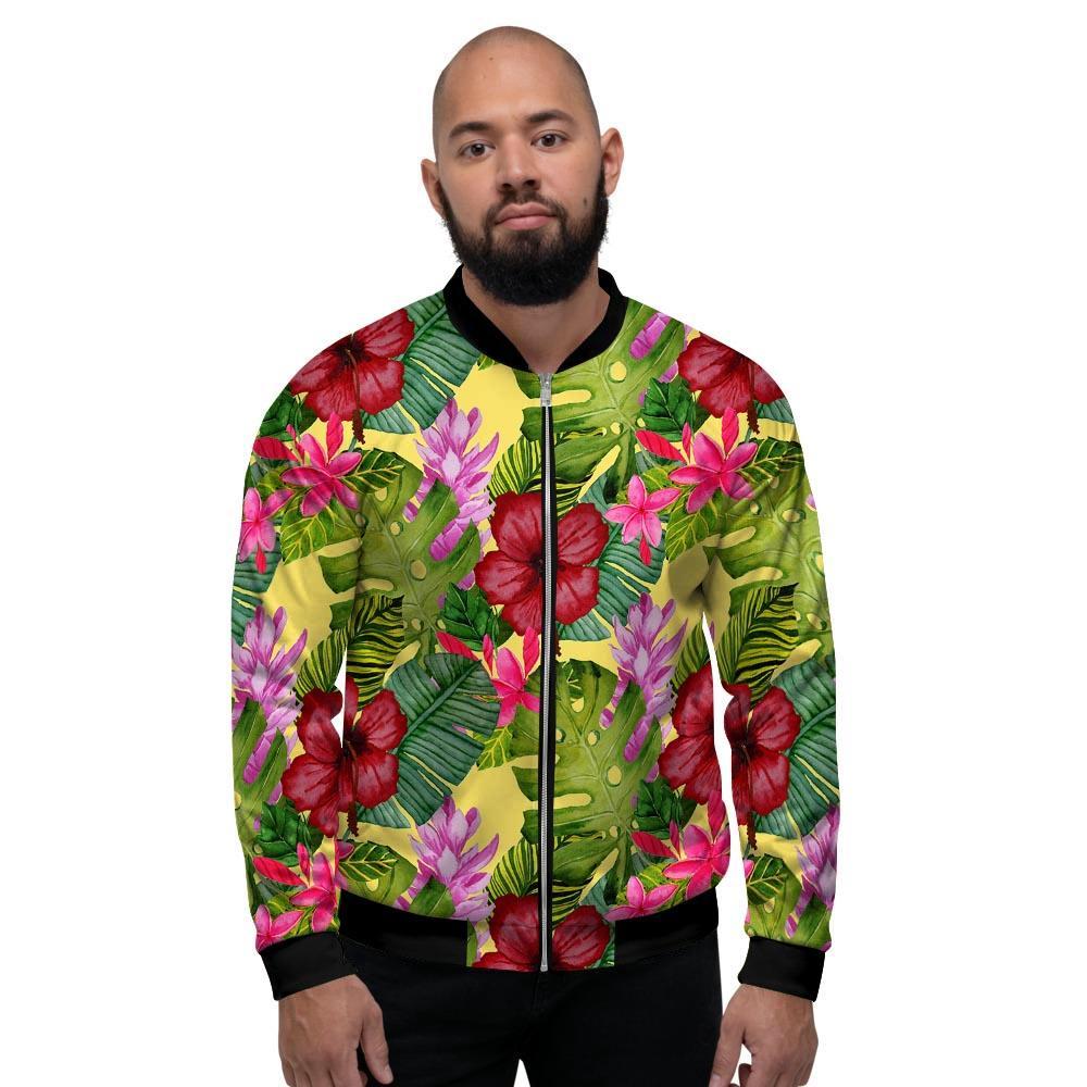 Watercolor Hibiscus Floral Hawaiian Print Men's Bomber Jacket-grizzshop