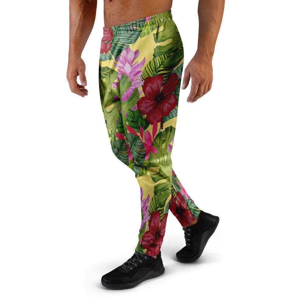 Watercolor Hibiscus Floral Hawaiian Print Men's Joggers-grizzshop