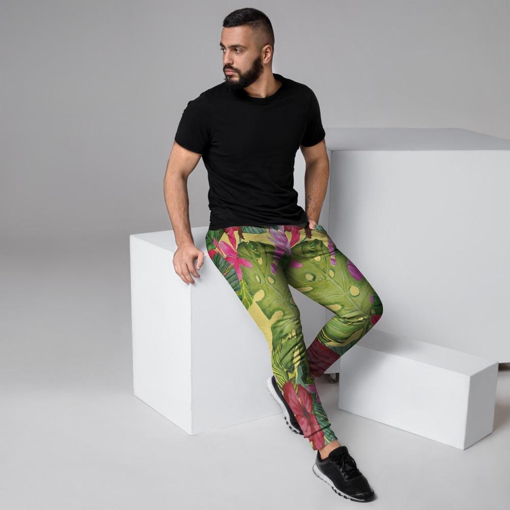 Watercolor Hibiscus Floral Hawaiian Print Men's Joggers-grizzshop