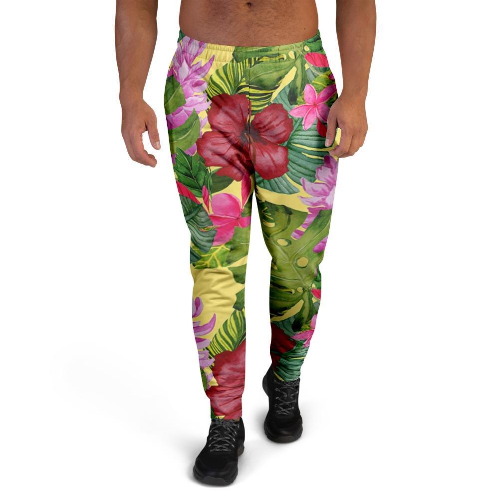 Watercolor Hibiscus Floral Hawaiian Print Men's Joggers-grizzshop
