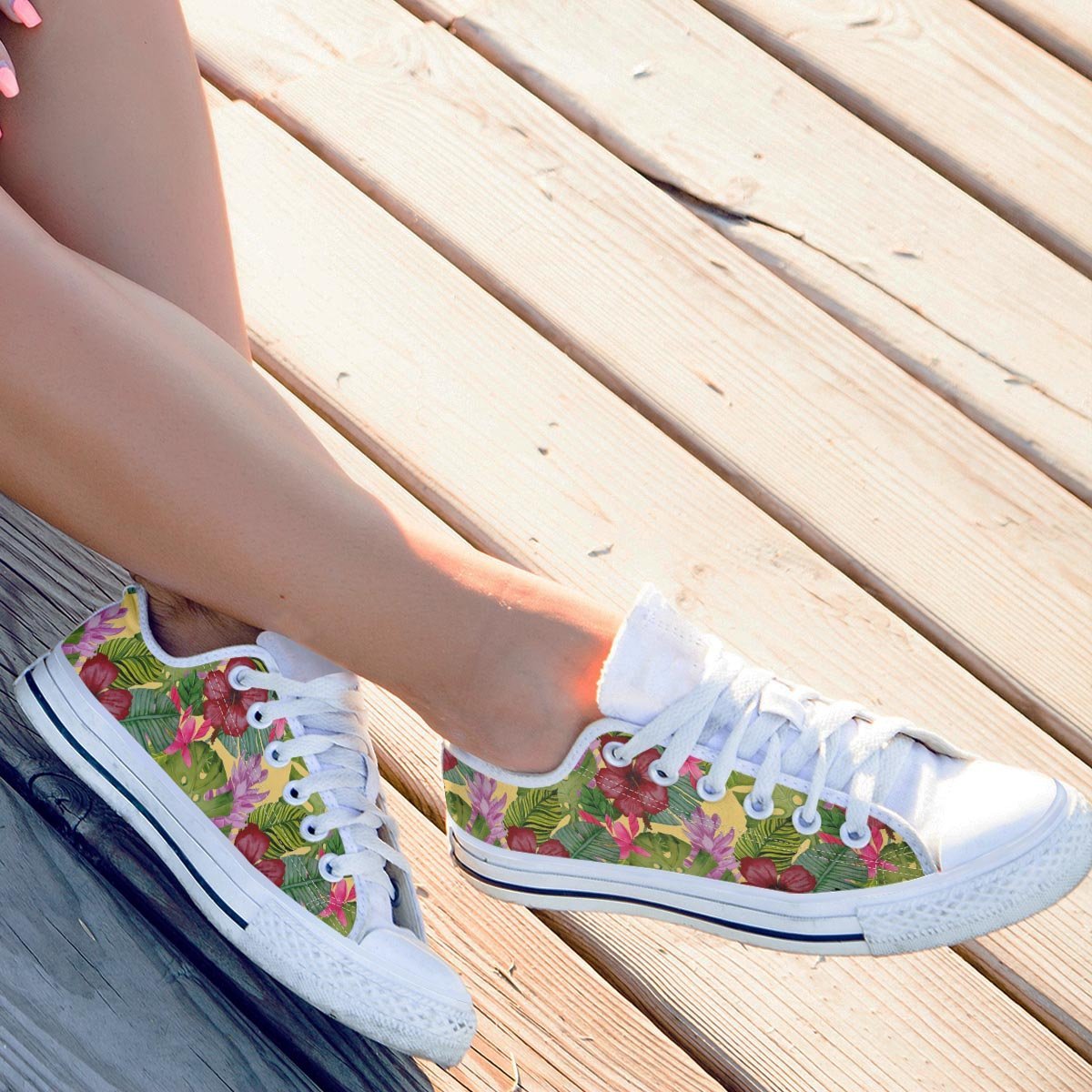 Watercolor Hibiscus Floral Hawaiian Print Men's Low Top Shoes-grizzshop