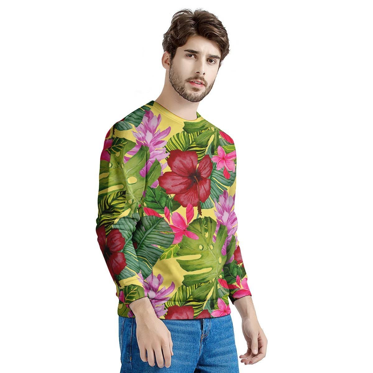 Watercolor Hibiscus Floral Hawaiian Print Men's Sweatshirt-grizzshop
