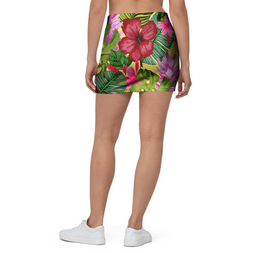 Watercolor Hibiscus Floral Hawaiian Print Mini Skirt-grizzshop