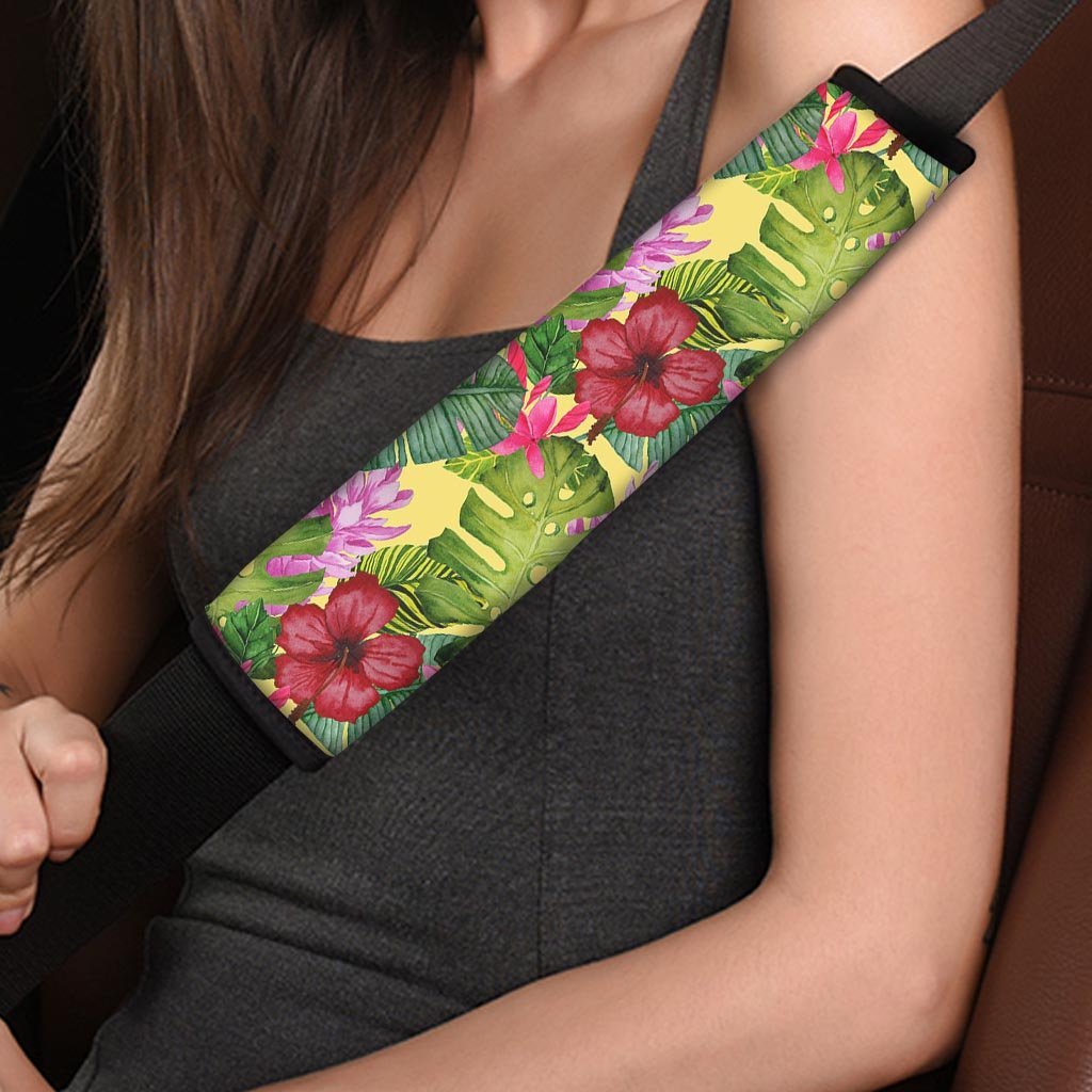 Watercolor Hibiscus Floral Hawaiian Print Seat Belt Cover-grizzshop