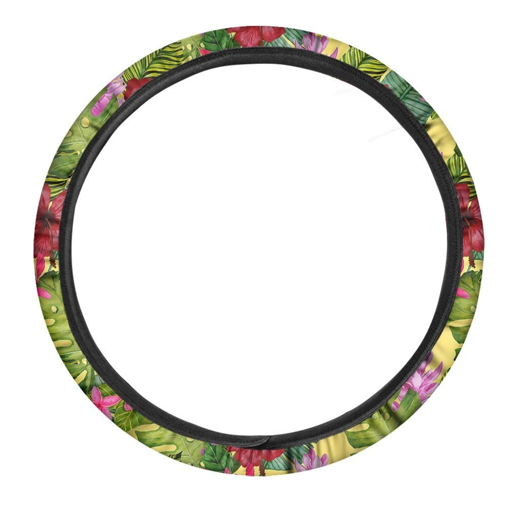 Watercolor Hibiscus Floral Hawaiian Print Steering Wheel Cover-grizzshop