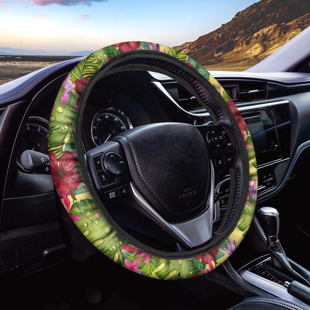 Watercolor Hibiscus Floral Hawaiian Print Steering Wheel Cover-grizzshop