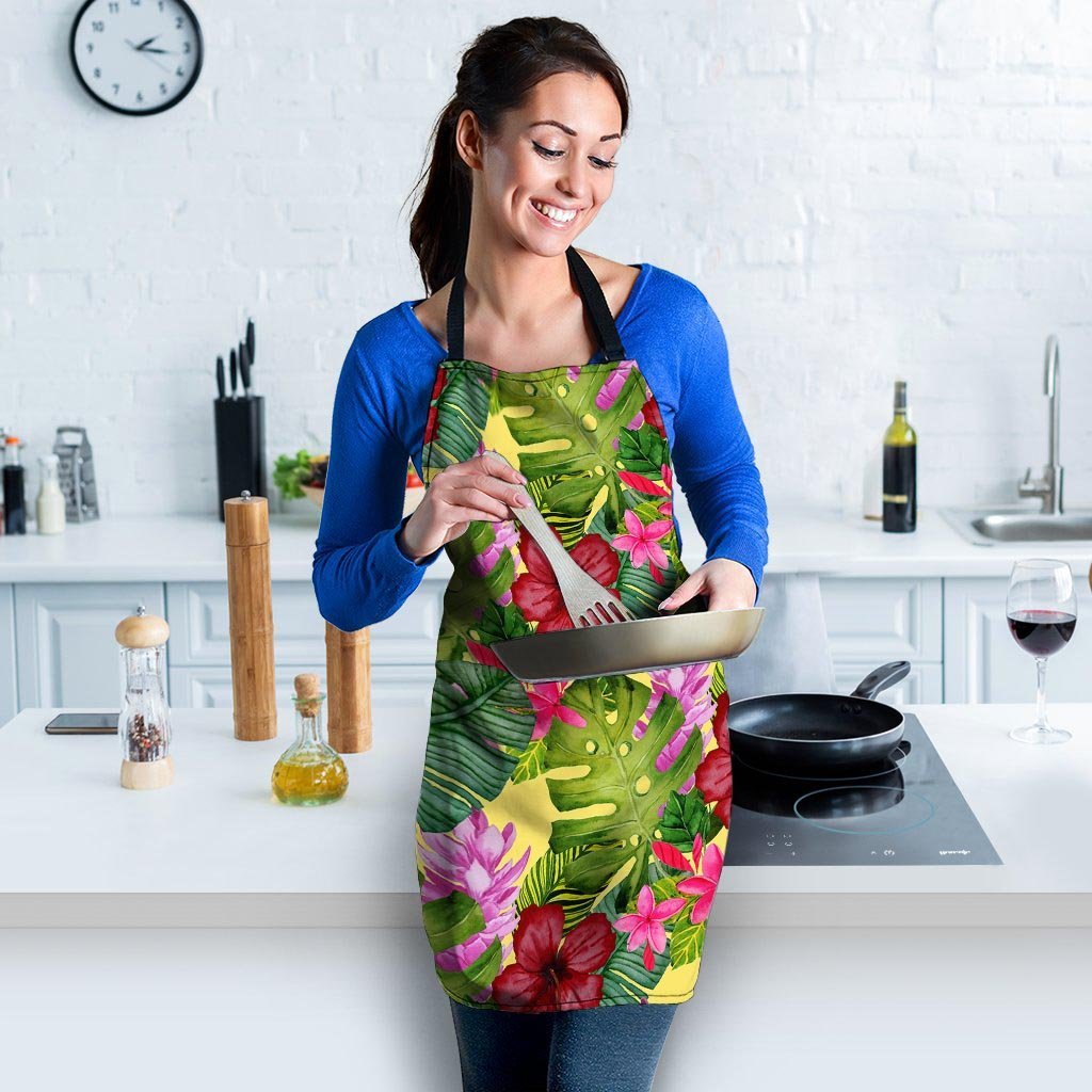 Watercolor Hibiscus Floral Hawaiian Print Women's Apron-grizzshop