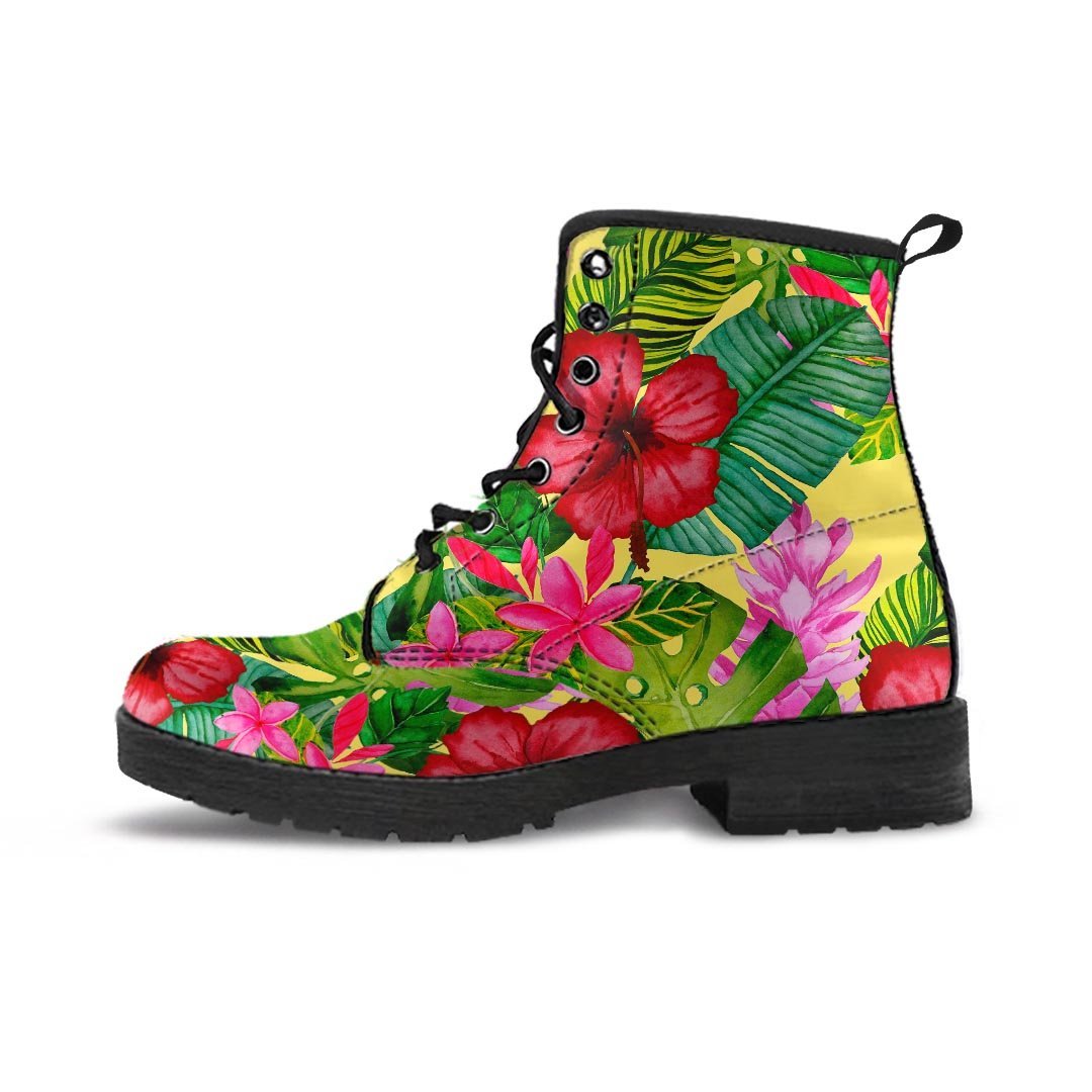 Watercolor Hibiscus Floral Hawaiian Print Women's Boots-grizzshop