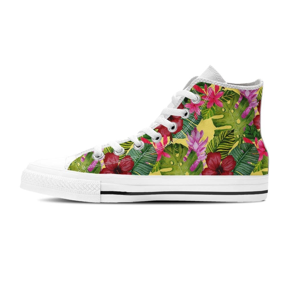 Watercolor Hibiscus Floral Hawaiian Print Women's High Top Shoes-grizzshop