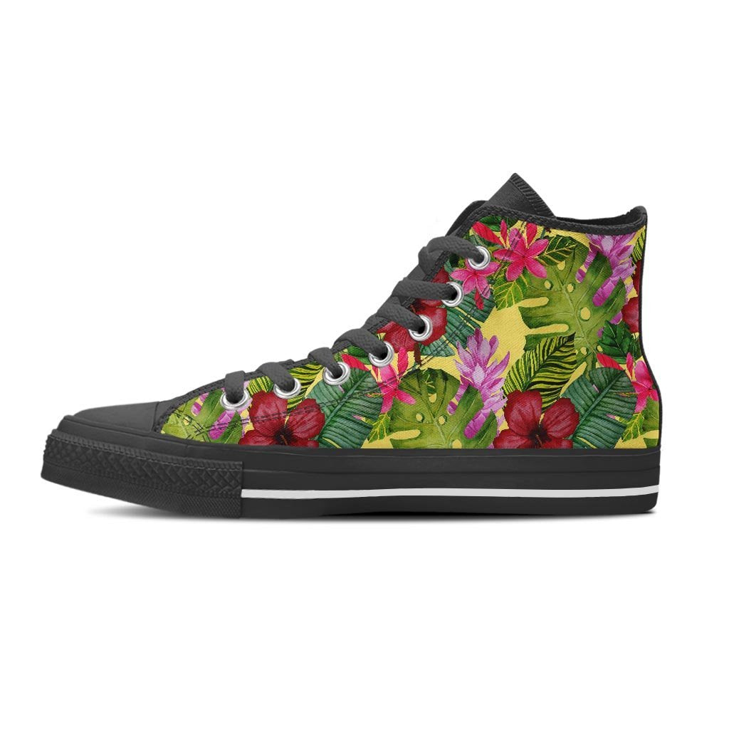Watercolor Hibiscus Floral Hawaiian Print Women's High Top Shoes-grizzshop