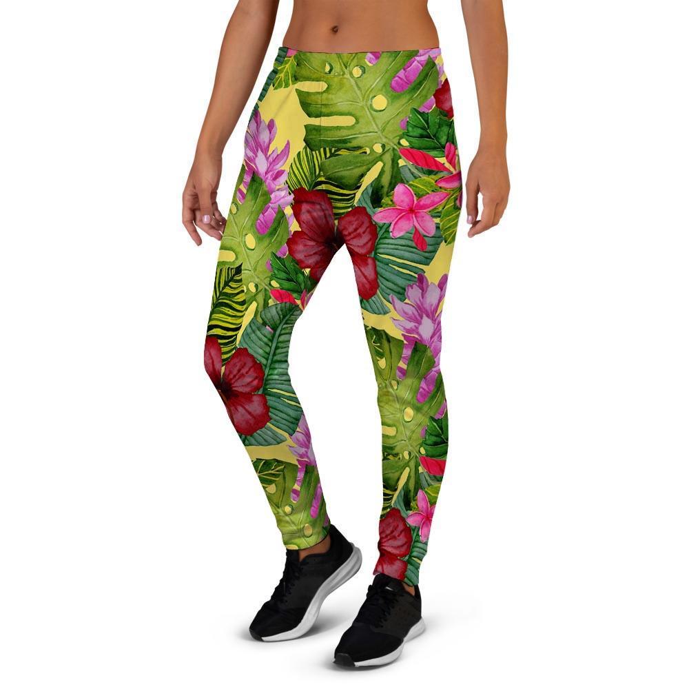 Watercolor Hibiscus Floral Hawaiian Print Women's Joggers-grizzshop