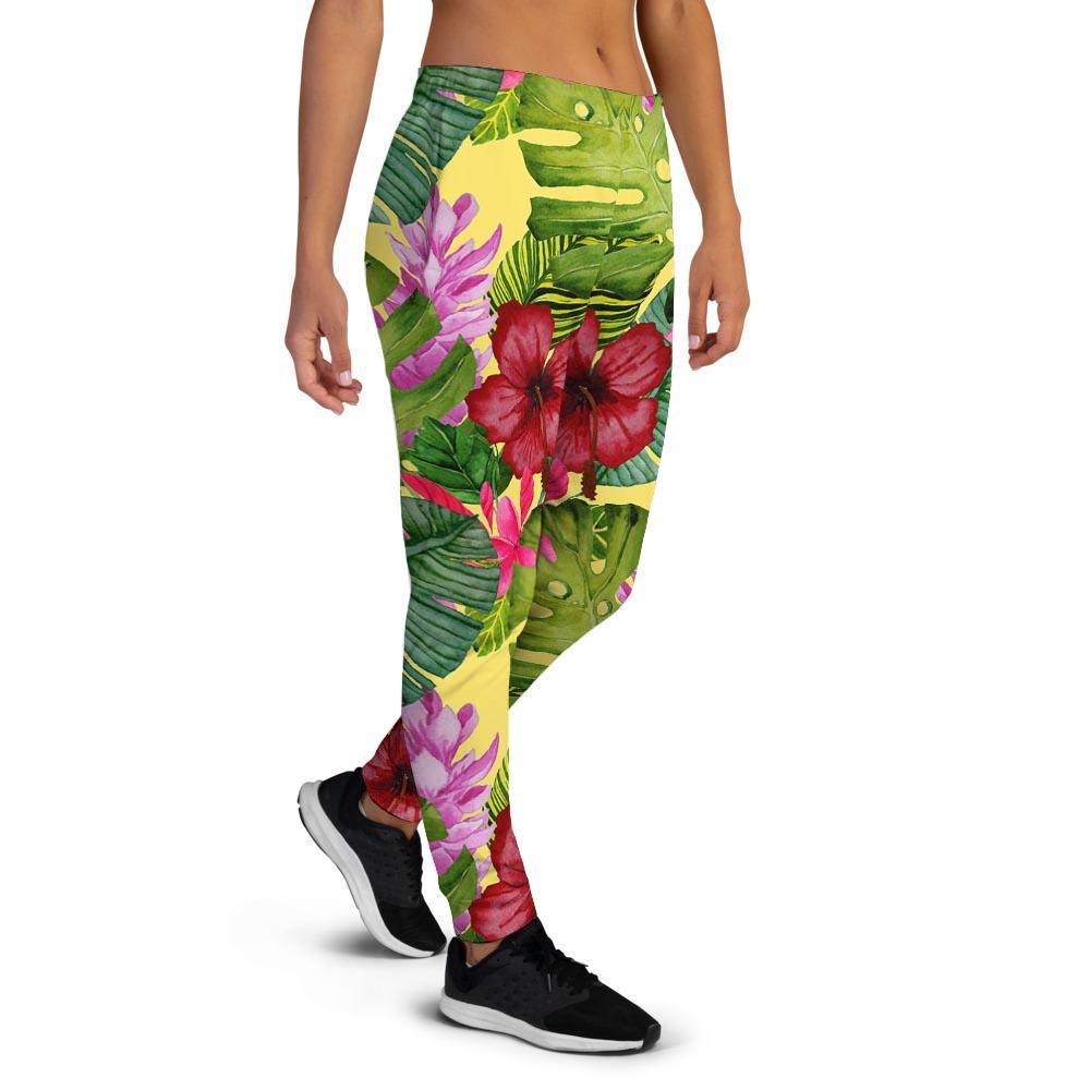 Watercolor Hibiscus Floral Hawaiian Print Women's Joggers-grizzshop