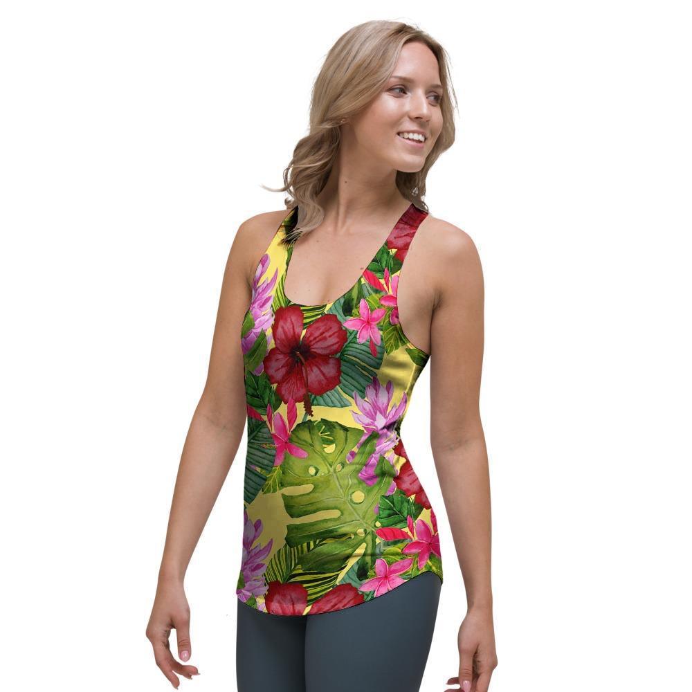 Watercolor Hibiscus Floral Hawaiian Print Women's Racerback Tank Top-grizzshop