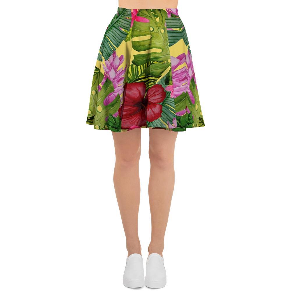 Watercolor Hibiscus Floral Hawaiian Print Women's Skirt-grizzshop
