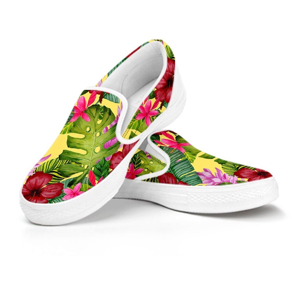Watercolor Hibiscus Floral Hawaiian Print Women's Slip On Sneakers-grizzshop