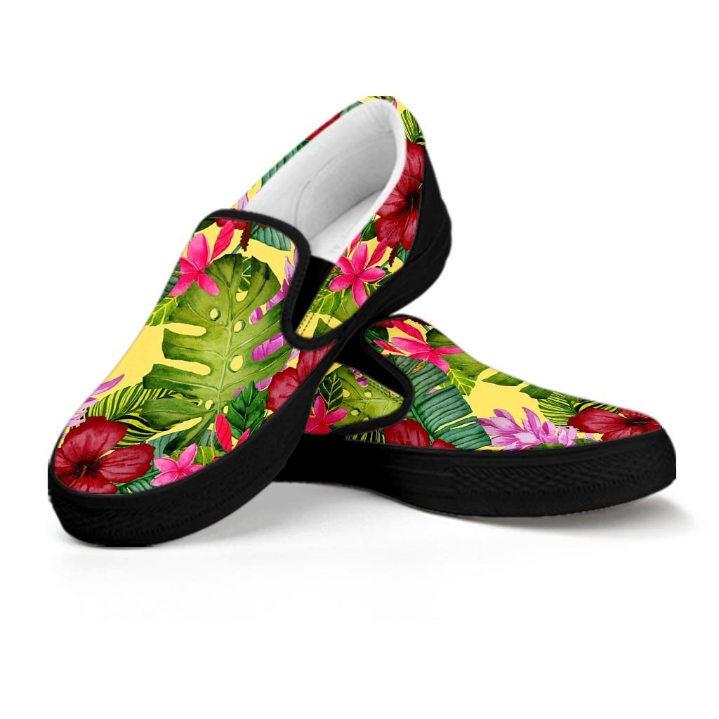 Watercolor Hibiscus Floral Hawaiian Print Women's Slip On Sneakers-grizzshop