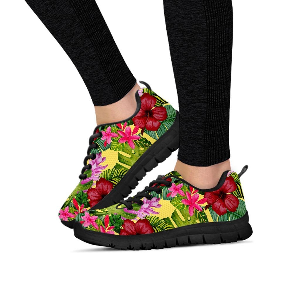 Watercolor Hibiscus Floral Hawaiian Print Women's Sneakers-grizzshop