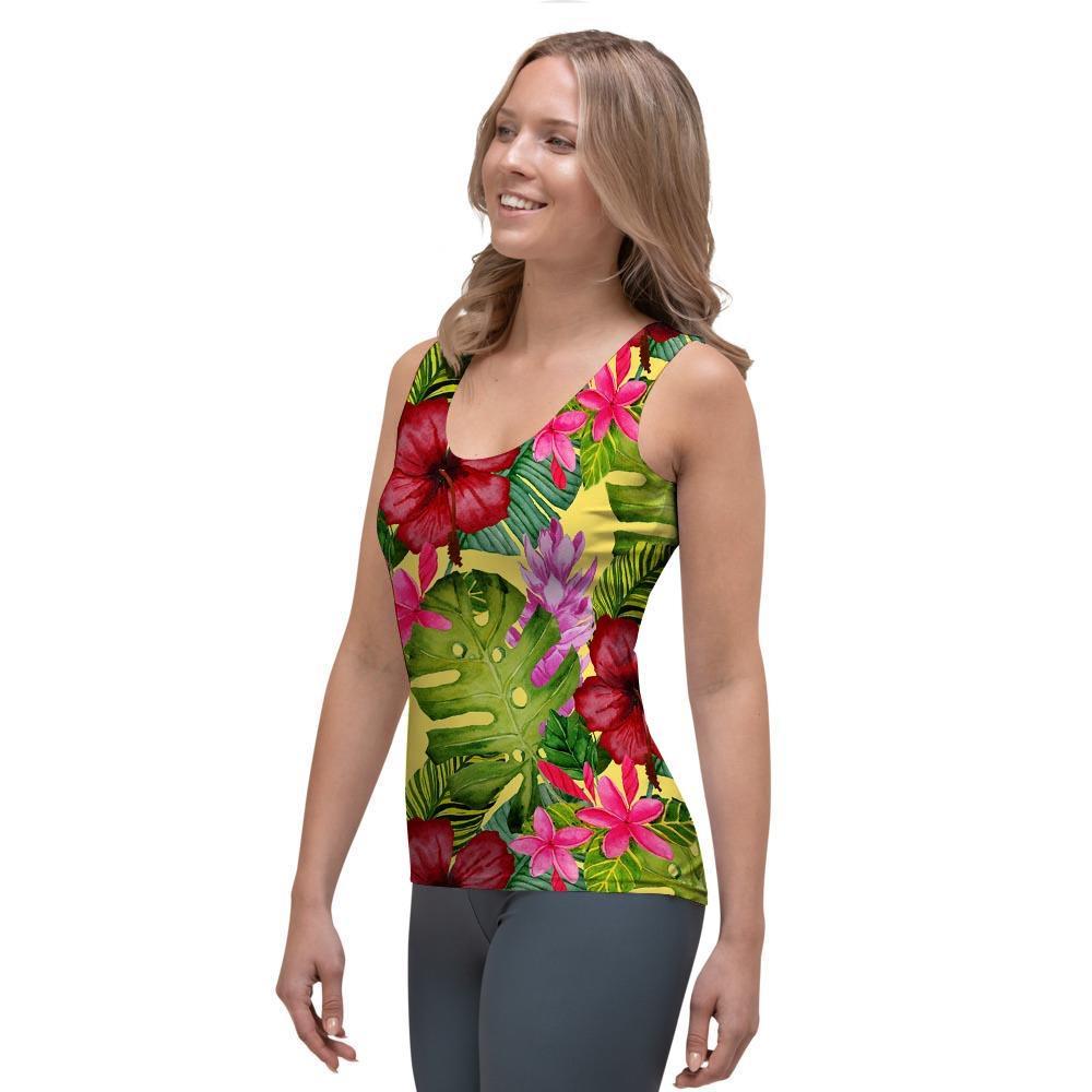Watercolor Hibiscus Floral Hawaiian Print Women's Tank Top-grizzshop