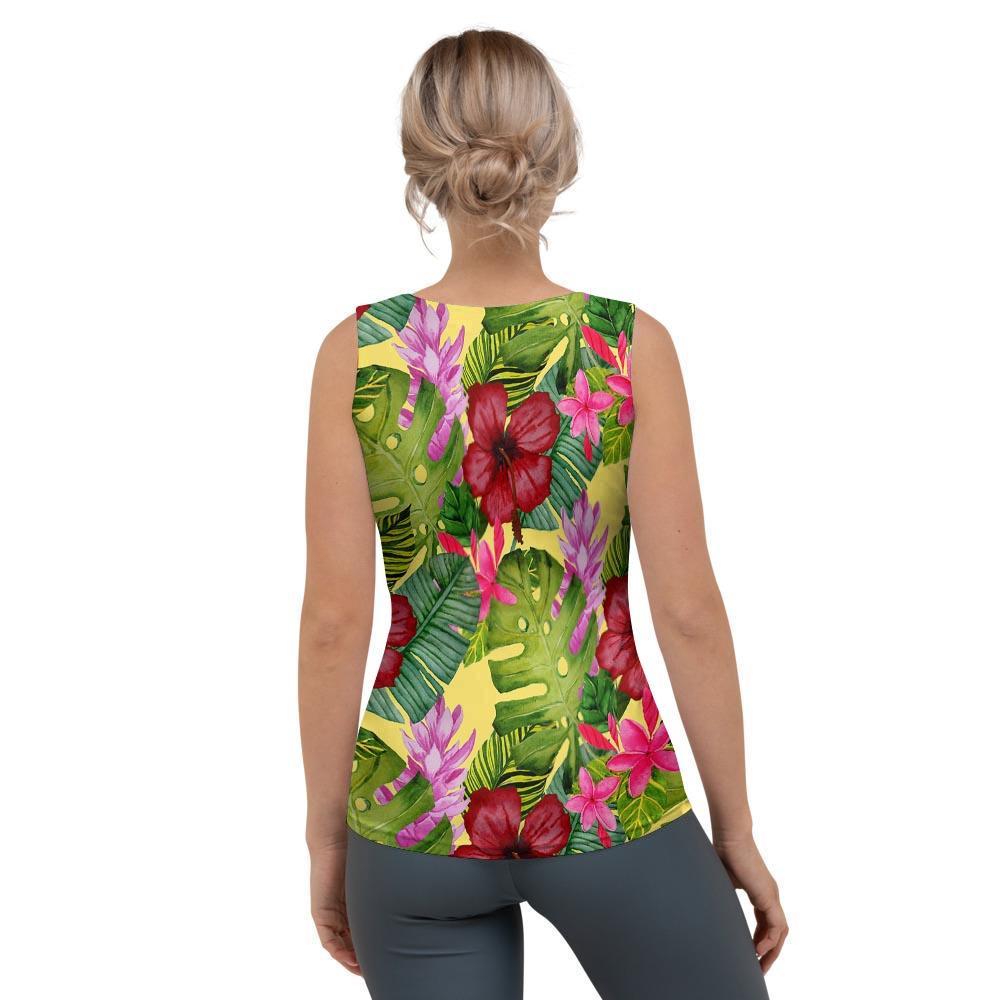 Watercolor Hibiscus Floral Hawaiian Print Women's Tank Top-grizzshop