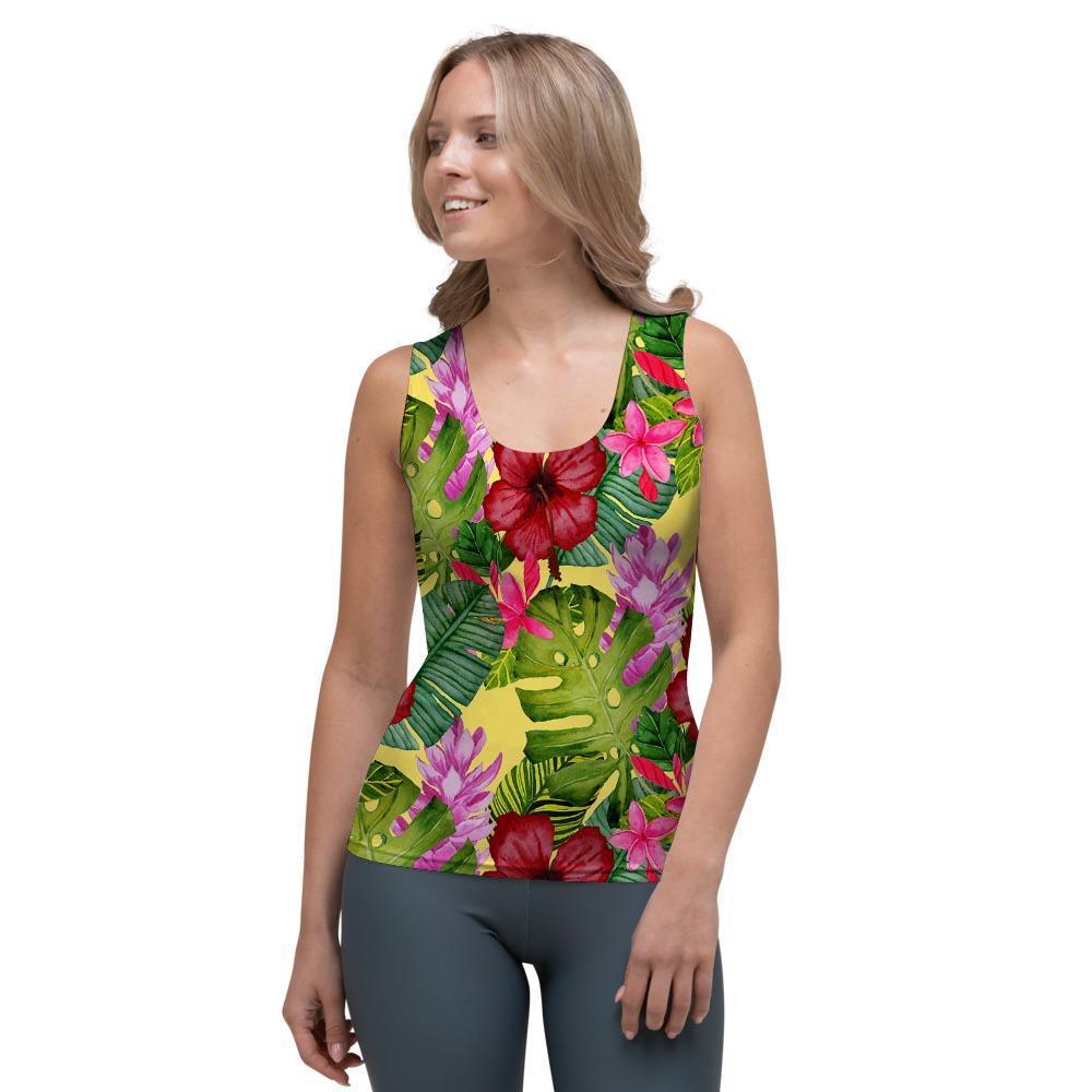 Watercolor Hibiscus Floral Hawaiian Print Women's Tank Top-grizzshop