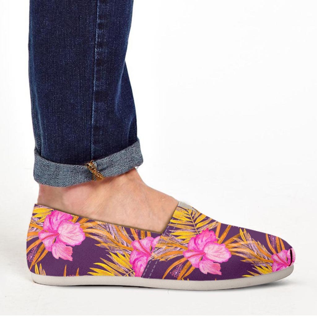 Watercolor Hibiscus Flower Hawaiian Print Canvas Shoes-grizzshop