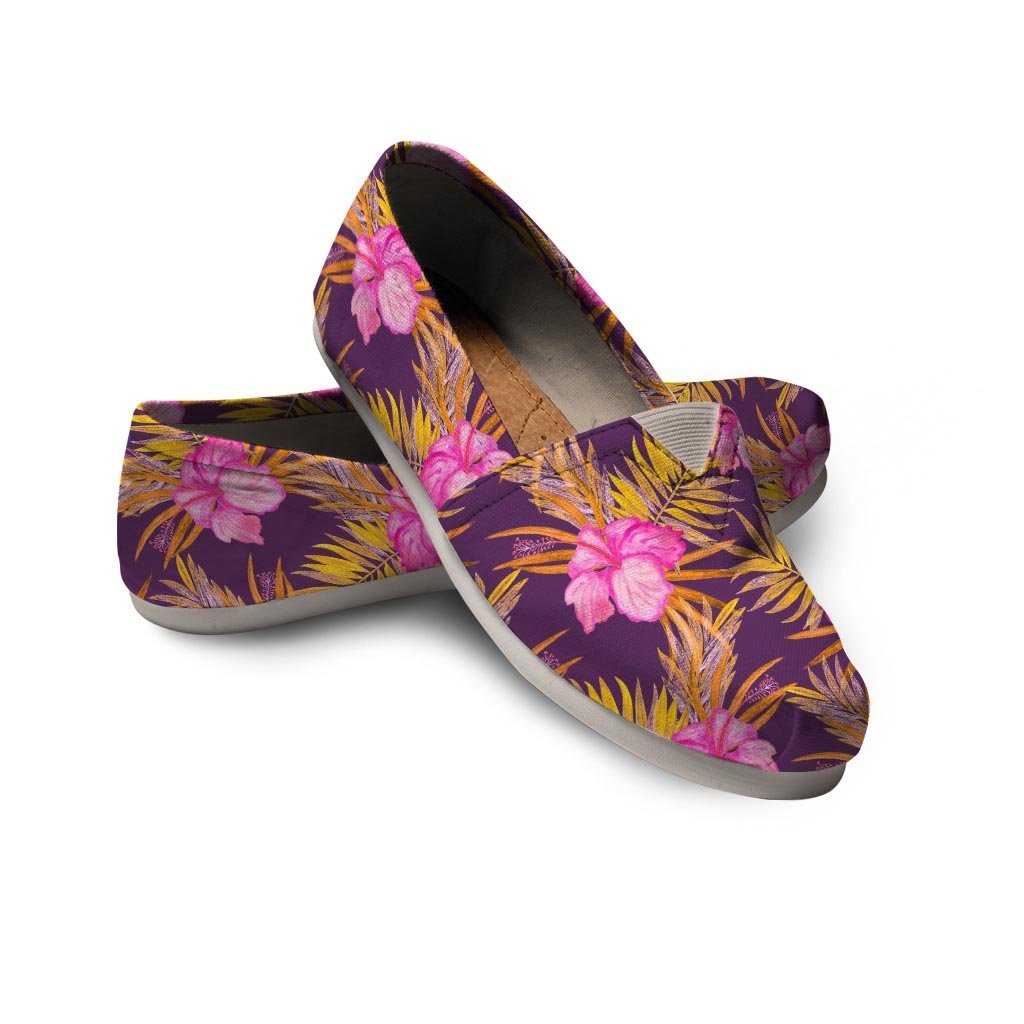 Watercolor Hibiscus Flower Hawaiian Print Canvas Shoes-grizzshop
