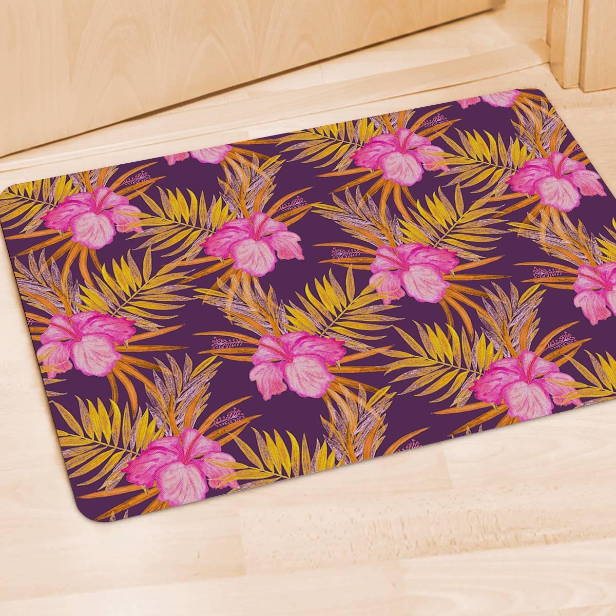 Watercolor Hibiscus Flower Hawaiian Print Door Mat-grizzshop