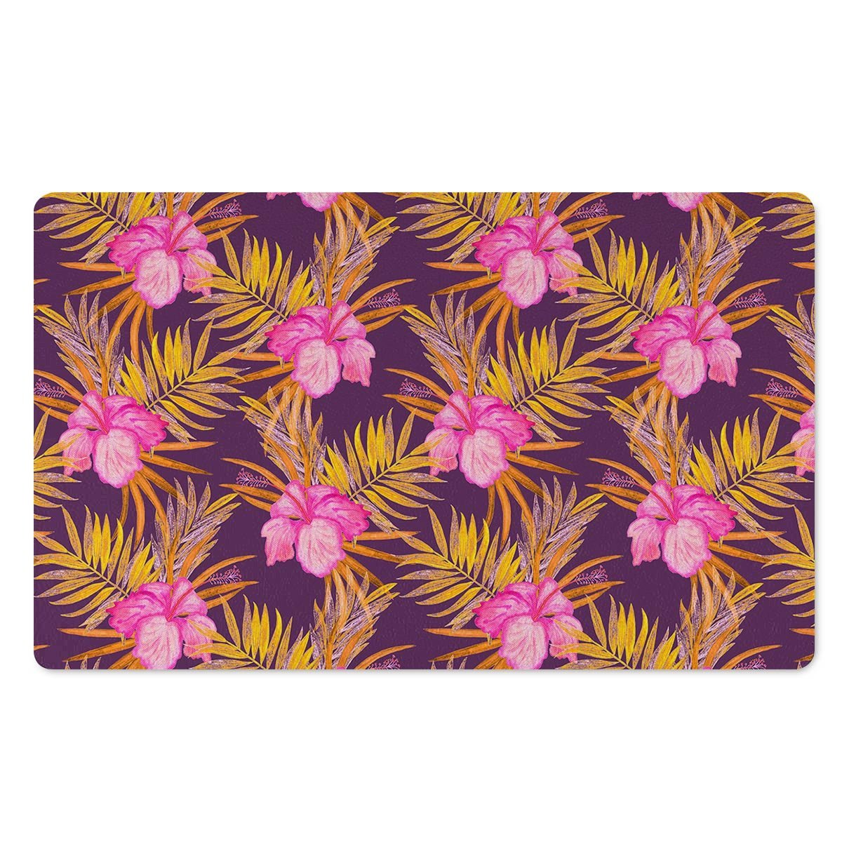 Watercolor Hibiscus Flower Hawaiian Print Door Mat-grizzshop