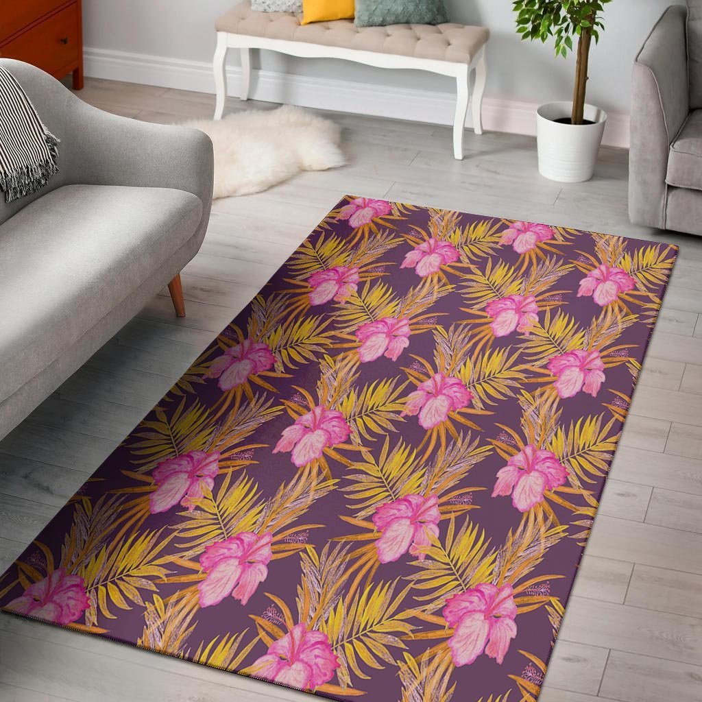 Watercolor Hibiscus Flower Hawaiian Print Floor Mat-grizzshop