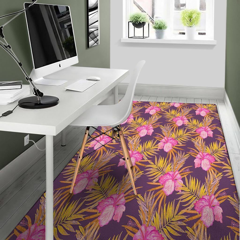 Watercolor Hibiscus Flower Hawaiian Print Floor Mat-grizzshop