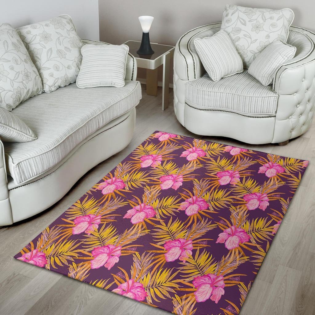 Watercolor Hibiscus Flower Hawaiian Print Floor Mat-grizzshop